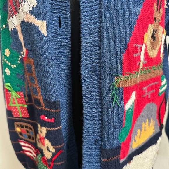 VTG Susan Bristol Cardigan Women Medium Christmas 90s Hand Embroidered Holiday - Picture 6 of 15